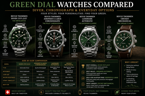 Green Dial Watches Compared: Diver, Chronograph & Everyday Options