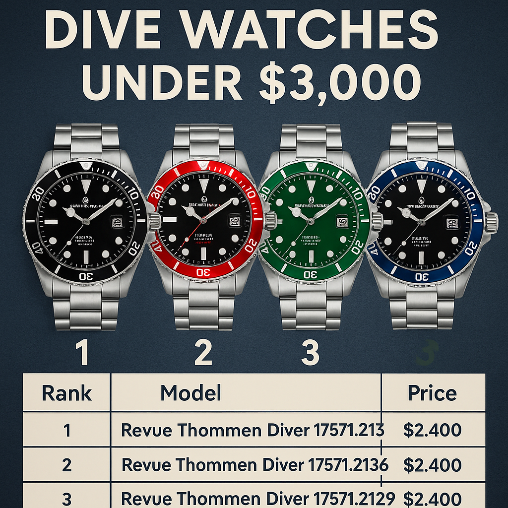 Top Revue Thommen men's Swiss automatic dive watches under $3,000 — comparison and ranking, VaianaExpress