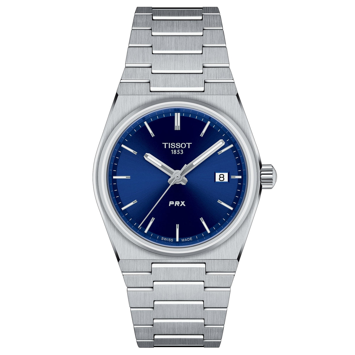 Tissot PRX 35 mm blue dial watch, a traditional watch gift for someone who wears an Apple Watch
