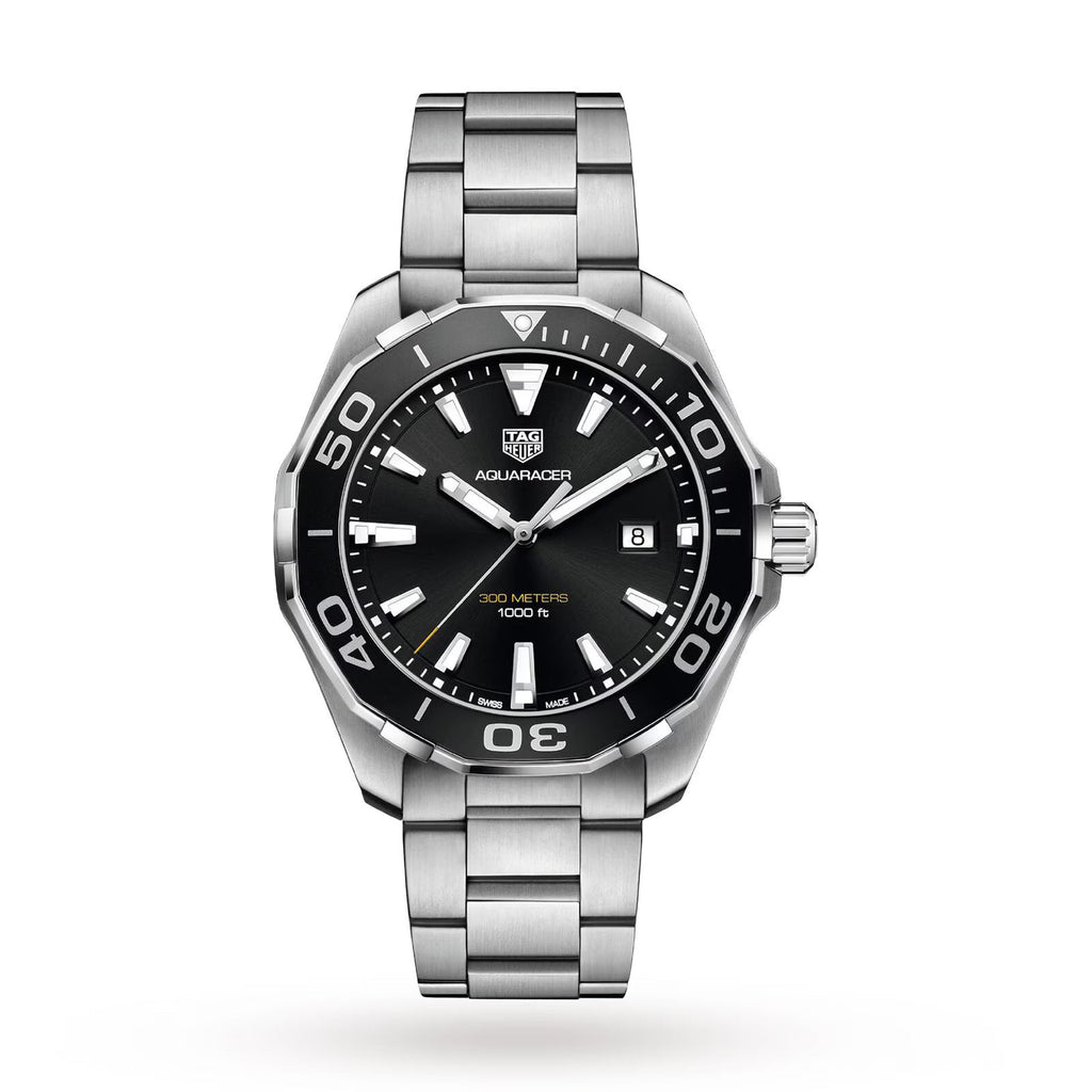 Tag Heuer Aquaracer Quartz Black Dial Stainless Steel Mens Watch WAY101A BA0746