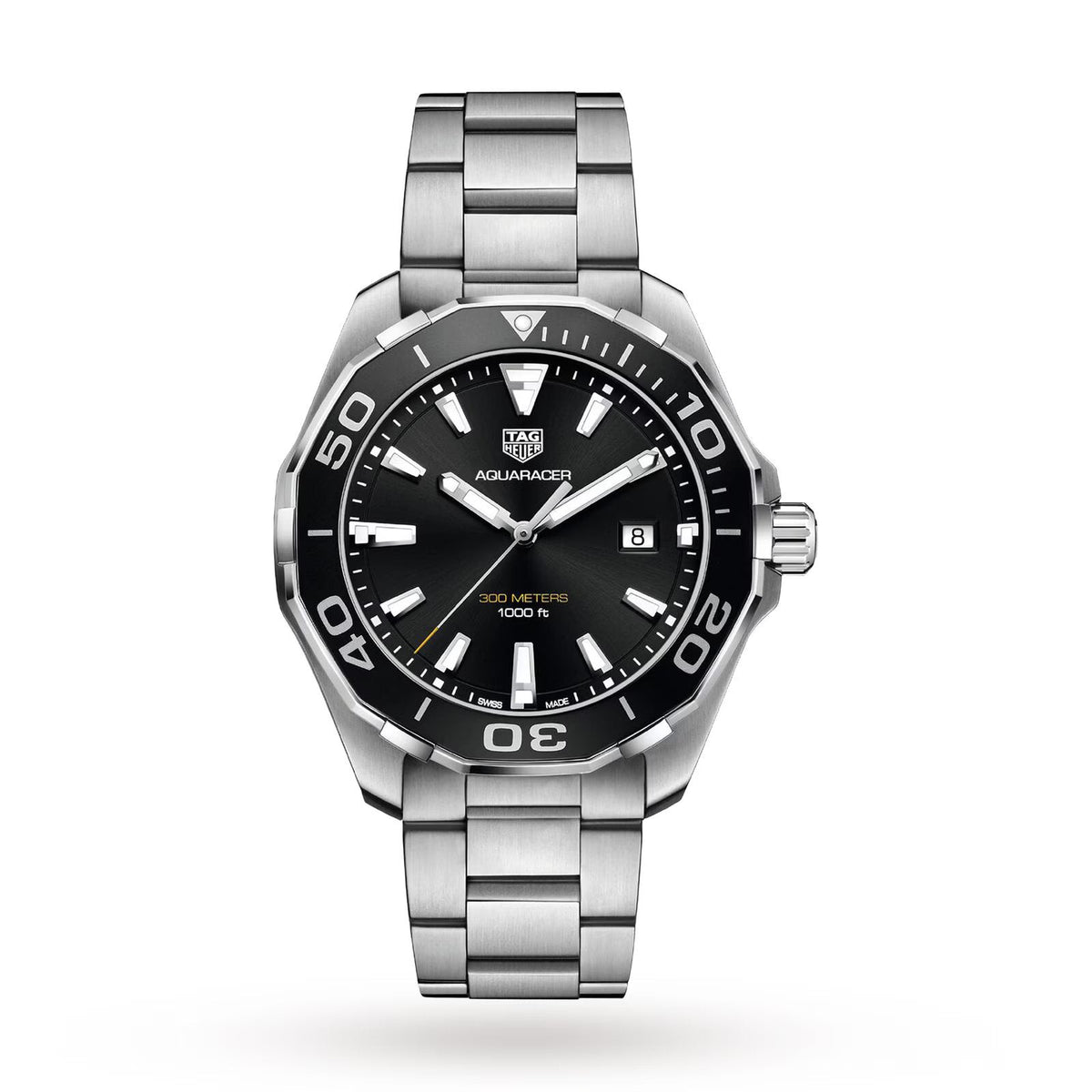 Tag Heuer Aquaracer Quartz Black Dial Stainless Steel Mens Watch WAY101A BA0746