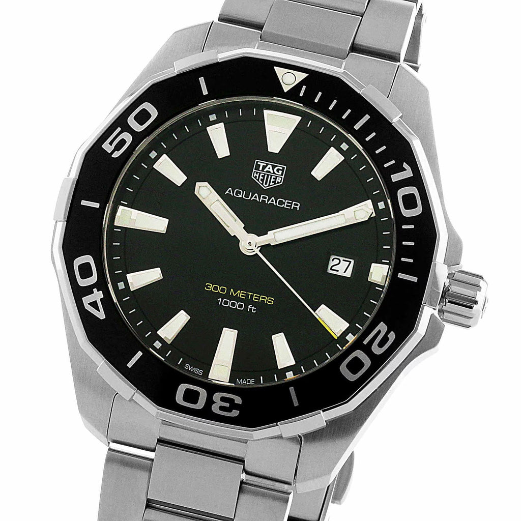 Tag Heuer Aquaracer Quartz Black Dial Stainless Steel Mens Watch WAY101A BA0746