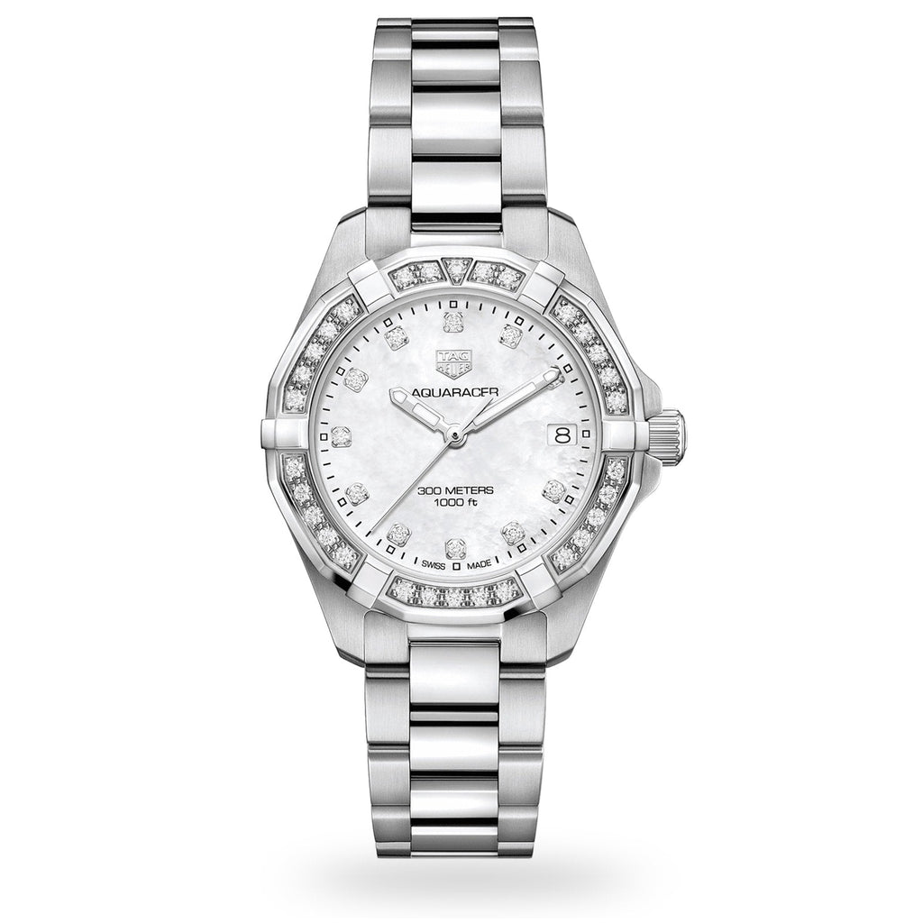 Tag Heuer Aquaracer Diamonds White Dial Silver Steel Strap Watch For Women WBD1415 BA0741