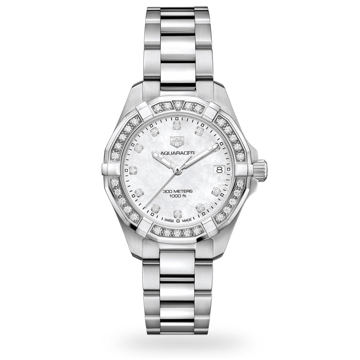 Tag Heuer Aquaracer Diamonds White Dial Silver Steel Strap Watch For Women WBD1415 BA0741