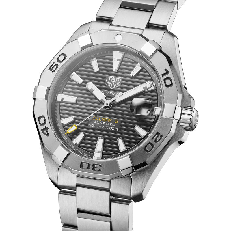Tag Heuer Aquaracer Calibre 5 Grey Dial Silver Steel Strap Watch For Men WBD2113 BA0928