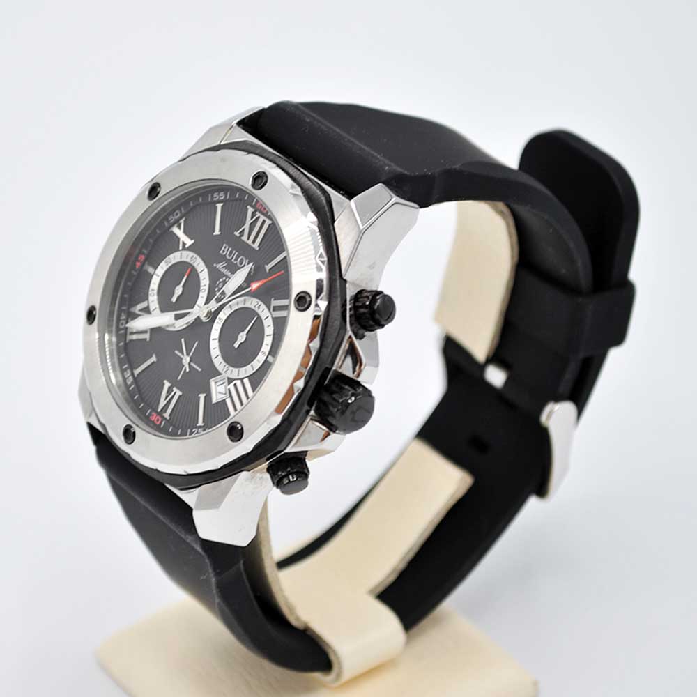 Bulova Marine Star Chronograph Black Dial Black Rubber Strap Watch For Men 98b127