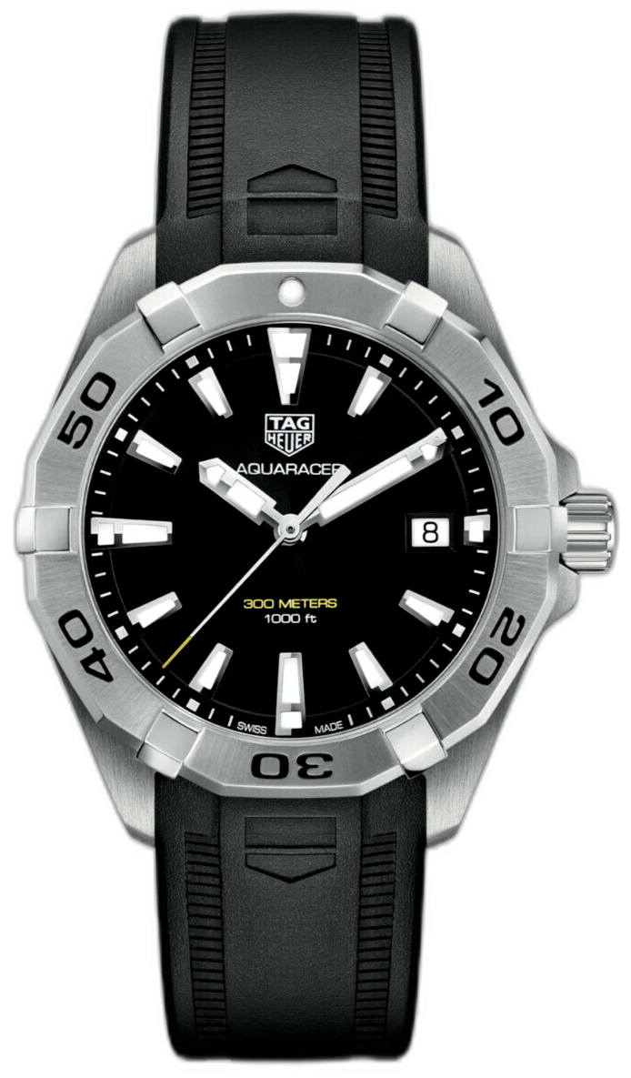 Tag Heuer Aquaracer Quartz Black Dial Black Rubber Strap Watch For Men WBD1110 FT8021