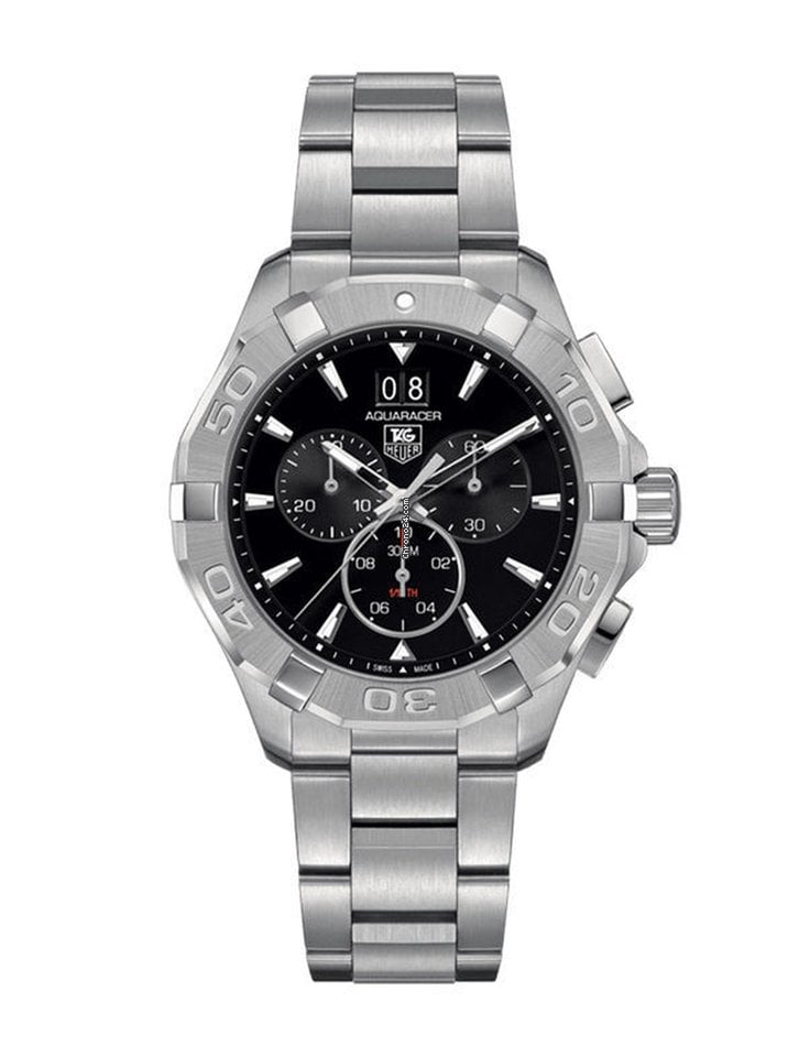 Tag Heuer Aquaracer Quartz Chronograph Black Dial Silver Steel Strap Watch For Men CAY1110 BA0927