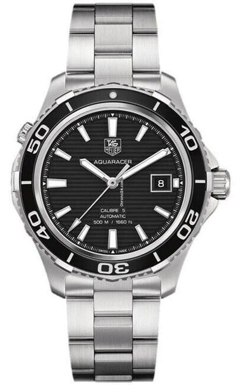 Tag Heuer Aquaracer Caliber 5 Automatic Black Dial Silver Steel Strap Watch For Men WAK2110 BA0830
