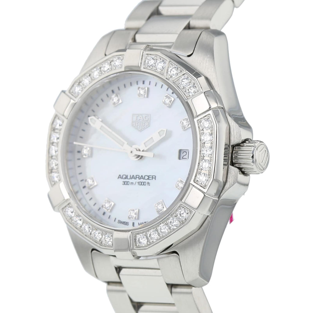 Tag Heuer Aquaracer Diamonds White Dial Silver Steel Strap Watch For Women WBD1415 BA0741