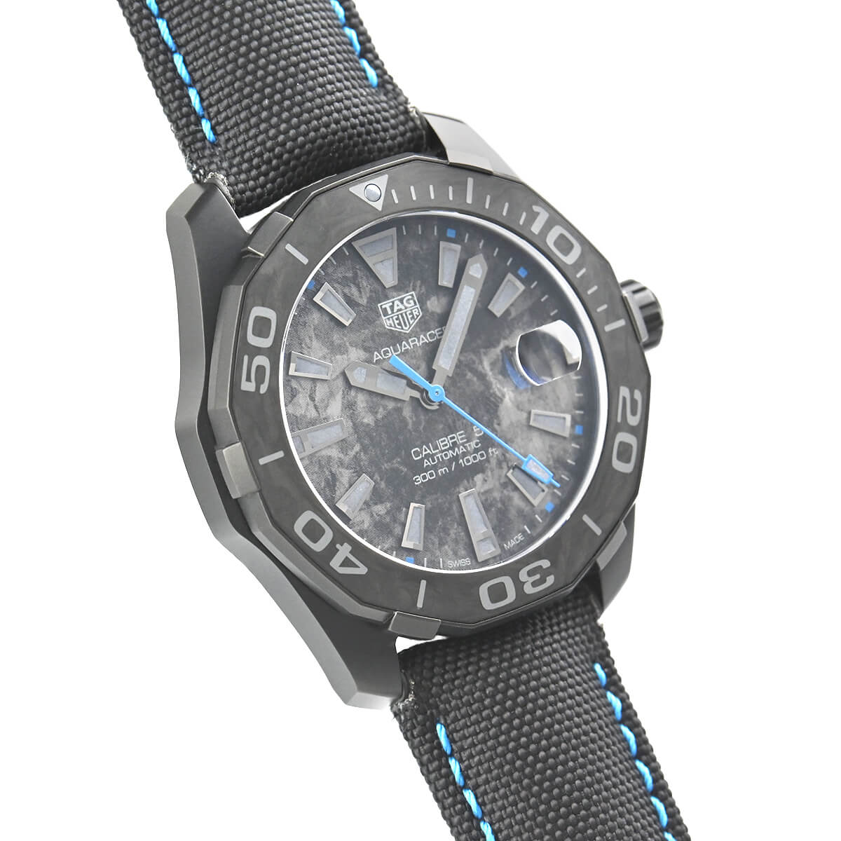 Tag Heuer Aquaracer Calibre 5 Black Nylon Strap Carbon Dial Watch For Men WBD218C FC6447