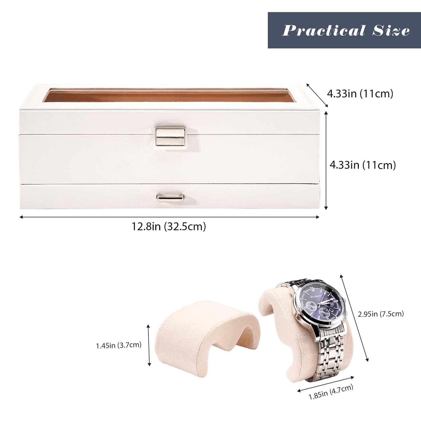 ProCase Watch Box for Men, 6 Slot Watch Display Case with Drawer, Mens Watch Case With Glass Lid, 2-Layer Jewelry and Watch Storage Watch Holder Organizer for Men Women -6 Slot, White