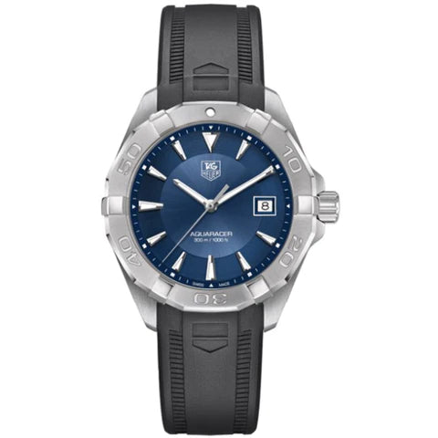 Tag Heuer Aquaracer Quartz Blue Dial Black Rubber Strap Watch For Men WAY1112 FT8021