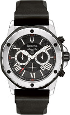 Bulova Marine Star Chronograph Black Dial Black Rubber Strap Watch For Men 98b127