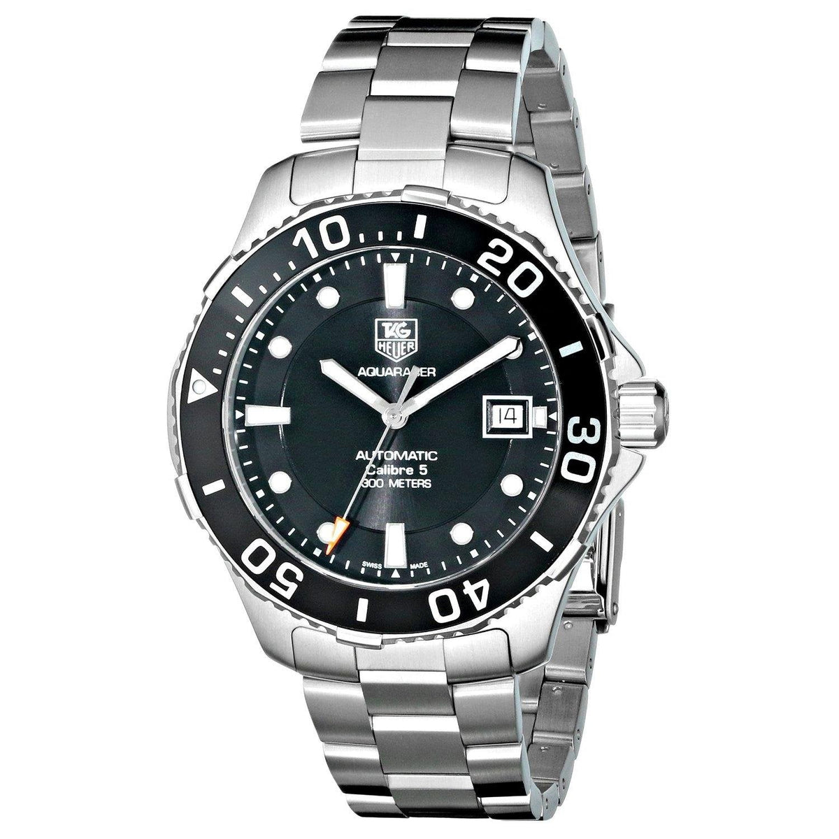 Tag Heuer Aquaracer Automatic Caliber 5 Black Dial Silver Steel Strap Watch For Men WAN2110 BA0822
