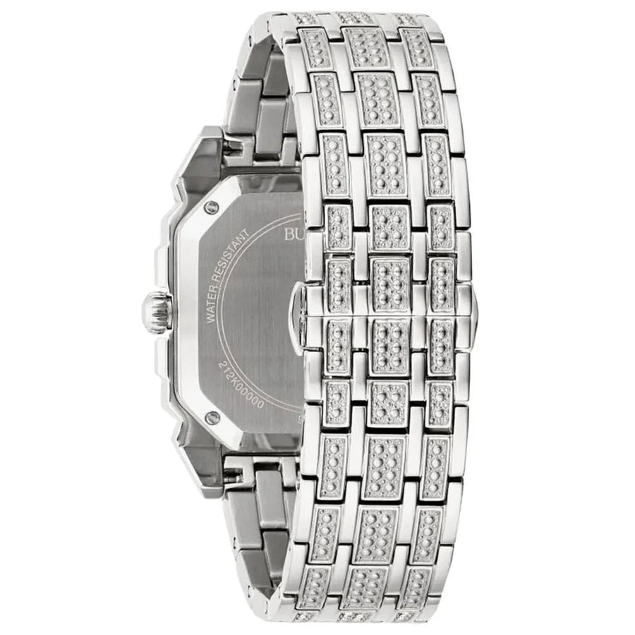 Bulova Crystal Mens Silver Watch 96A285