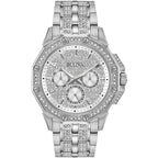 Bulova Crystal Mens Silver Watch 96C134