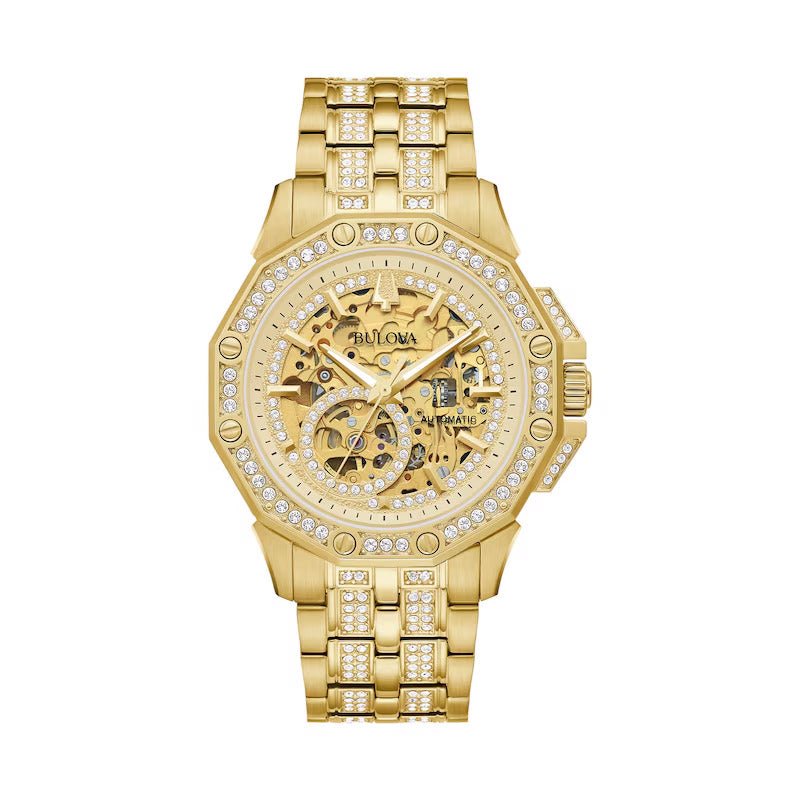 Bulova Crystal Mens Gold Watch 98A292