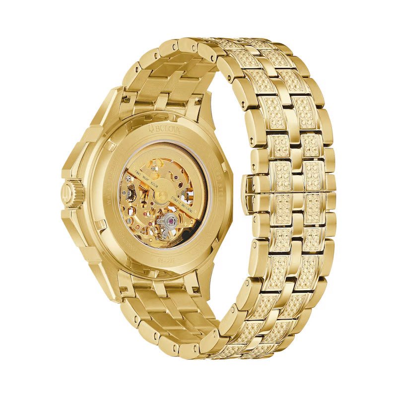 Bulova Crystal Mens Gold Watch 98A292