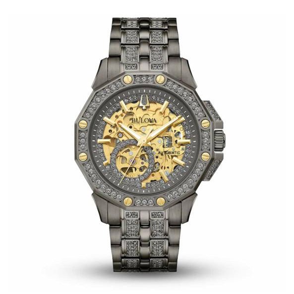 Bulova Crystal Mens Gold Watch 98A293