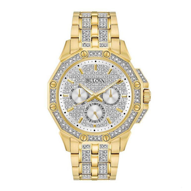Bulova Crystal Mens Silver Watch 98C126