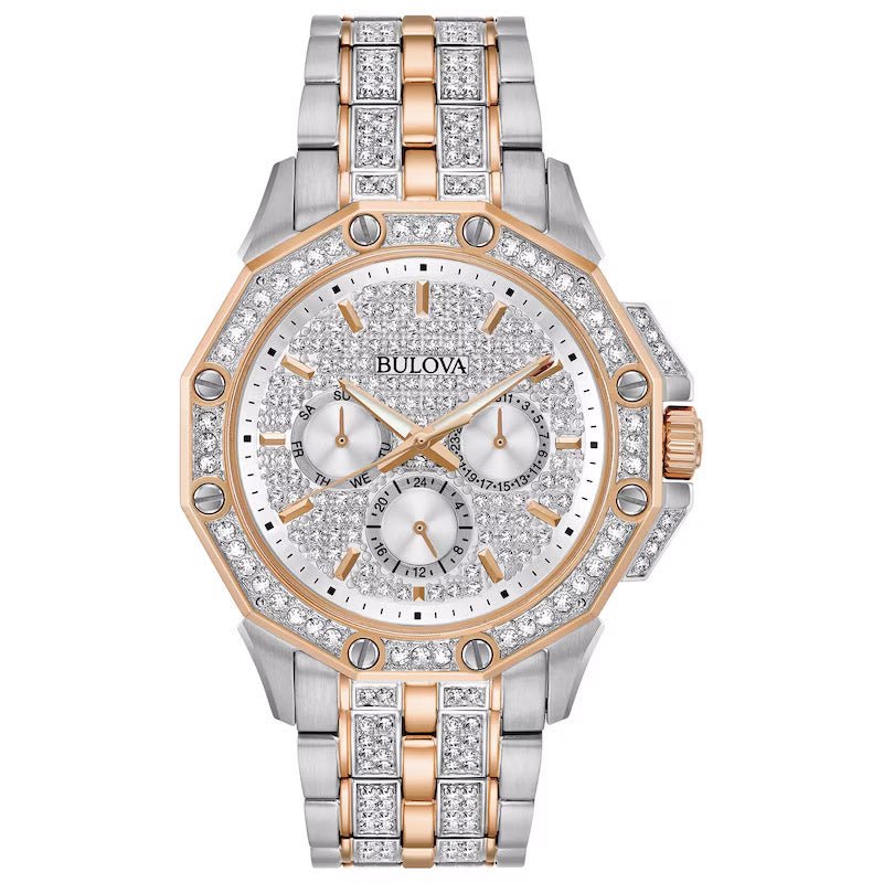 Bulova Crystal Mens Silver Watch 98C133