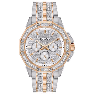 Bulova Crystal Mens Silver Watch 98C133