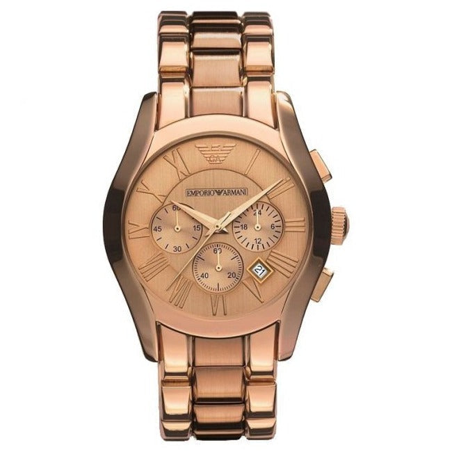 Emporio Armani AR0365 Valente Chronograph Men's Watch, Rose Gold PVD, 42mm