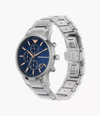 Emporio Armani Mens Ar11458 Rose Gold Tone Stainless Steel And Blue Leather Watch