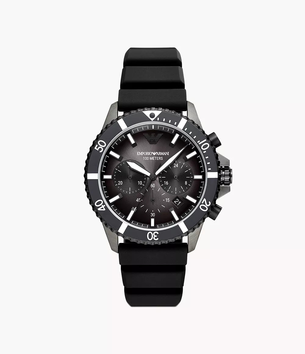 Emporio Armani AR11515 Men's Chronograph Watch, 43mm, Black & Grey Dial, Silicone Strap