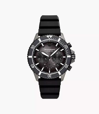 Emporio Armani AR11515 Men's Chronograph Watch, 43mm, Black & Grey Dial, Silicone Strap