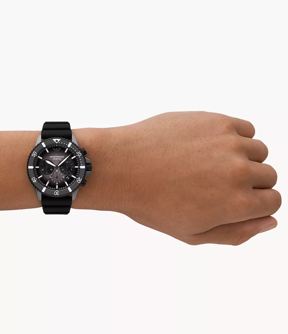 Emporio Armani AR11515 Men's Chronograph Watch, 43mm, Black & Grey Dial, Silicone Strap