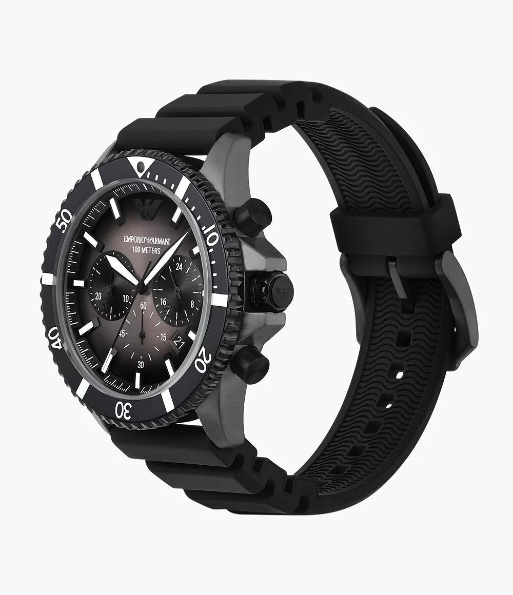 Emporio Armani AR11515 Men's Chronograph Watch, 43mm, Black & Grey Dial, Silicone Strap