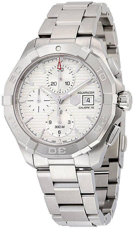 Tag Heuer Aquaracer Automatic Chronograph White Dial Silver Steel Strap Watch For Men CAY2111 BA0927