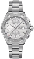Tag Heuer Aquaracer Automatic Chronograph White Dial Silver Steel Strap Watch For Men CAY2111 BA0927