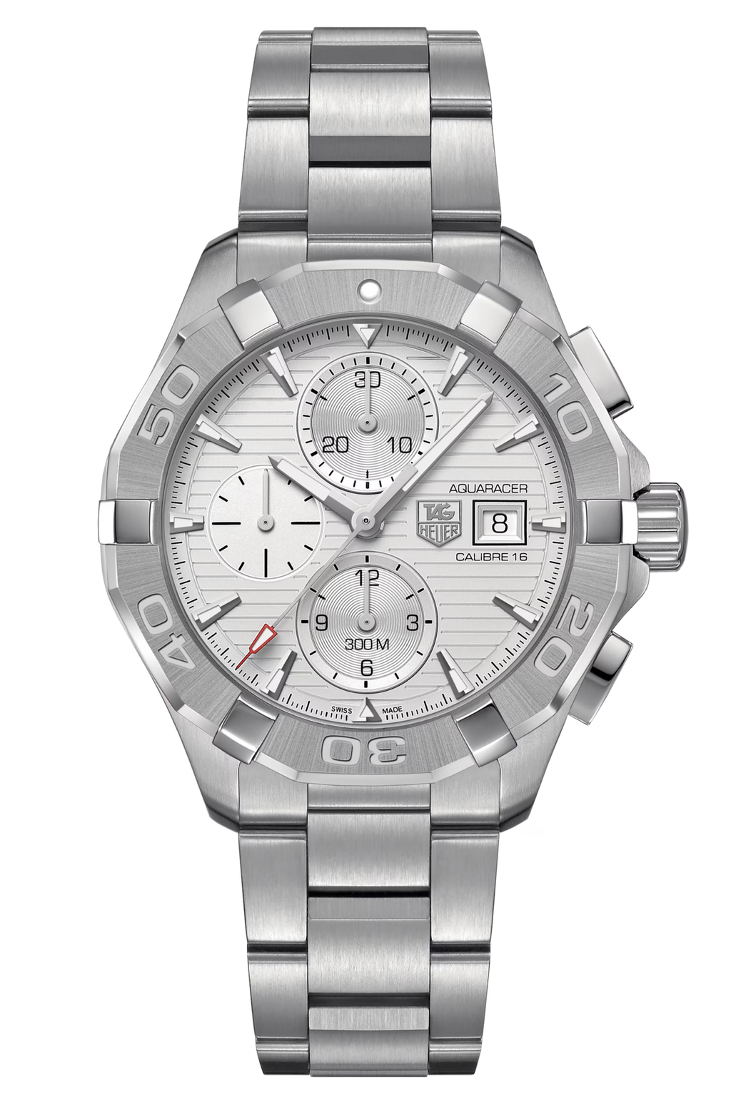 Tag Heuer Aquaracer Automatic Chronograph White Dial Silver Steel Strap Watch For Men CAY2111 BA0927