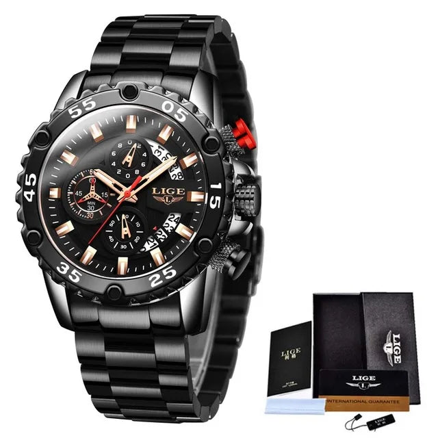 LIGE Men's Waterproof Sport Quartz Watch - Big Dial 2023