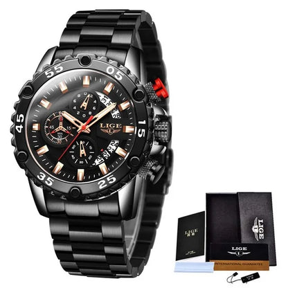 LIGE Men's Waterproof Sport Quartz Watch - Big Dial 2023