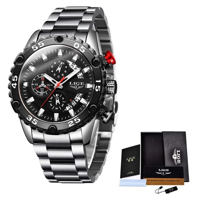 LIGE Men's Waterproof Sport Quartz Watch - Big Dial 2023