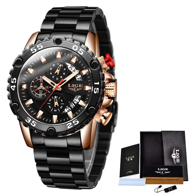 LIGE Men's Waterproof Sport Quartz Watch - Big Dial 2023