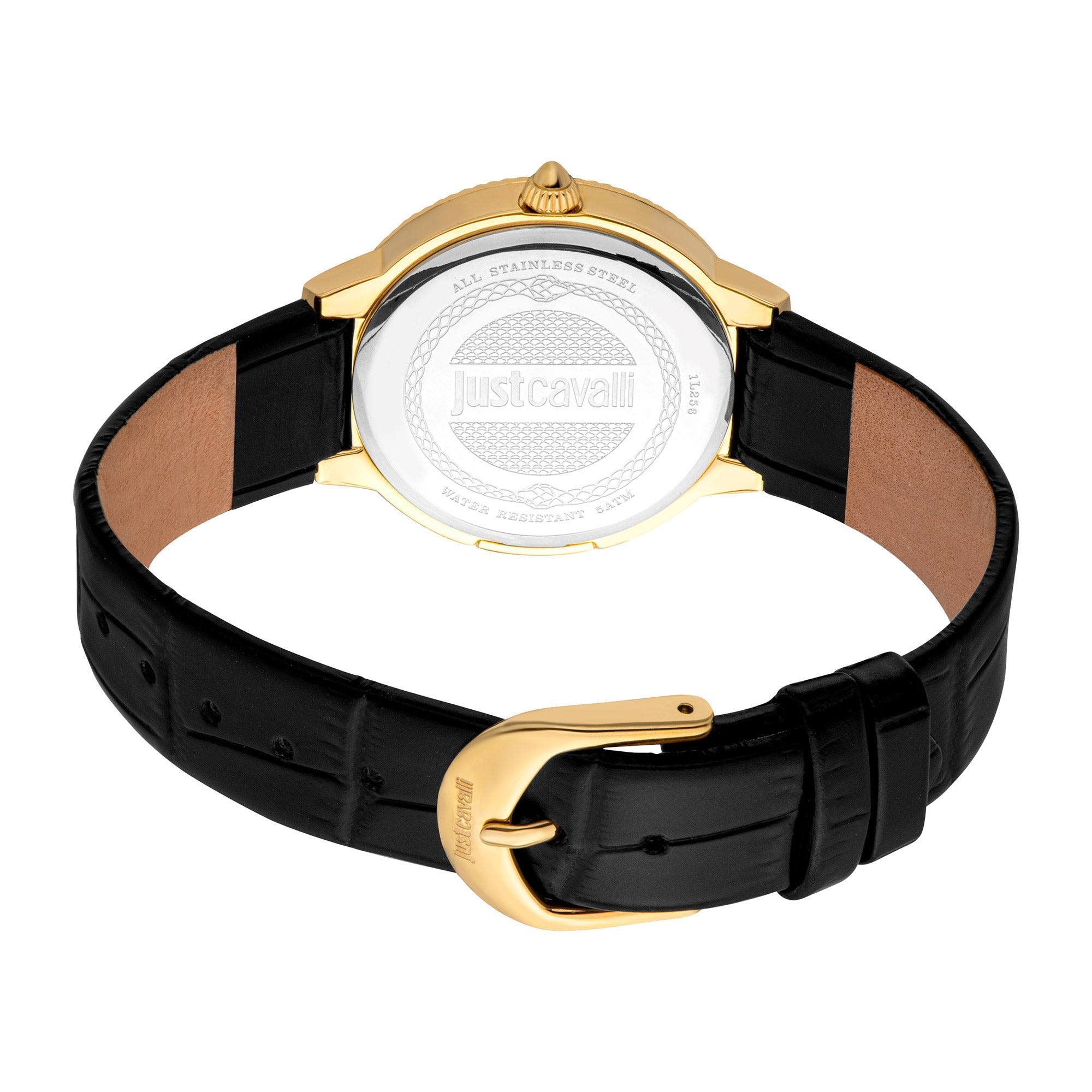 Just Cavalli Puntale Black Leather Yellow Gold