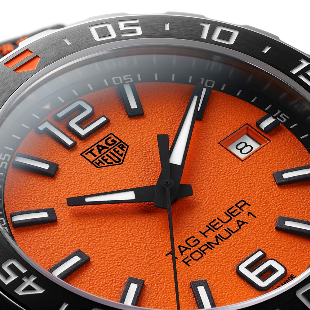 Tag Heuer Formula 1 Quartz Orange Dial Black Nylon Strap Watch For Men Waz101a Fc8305