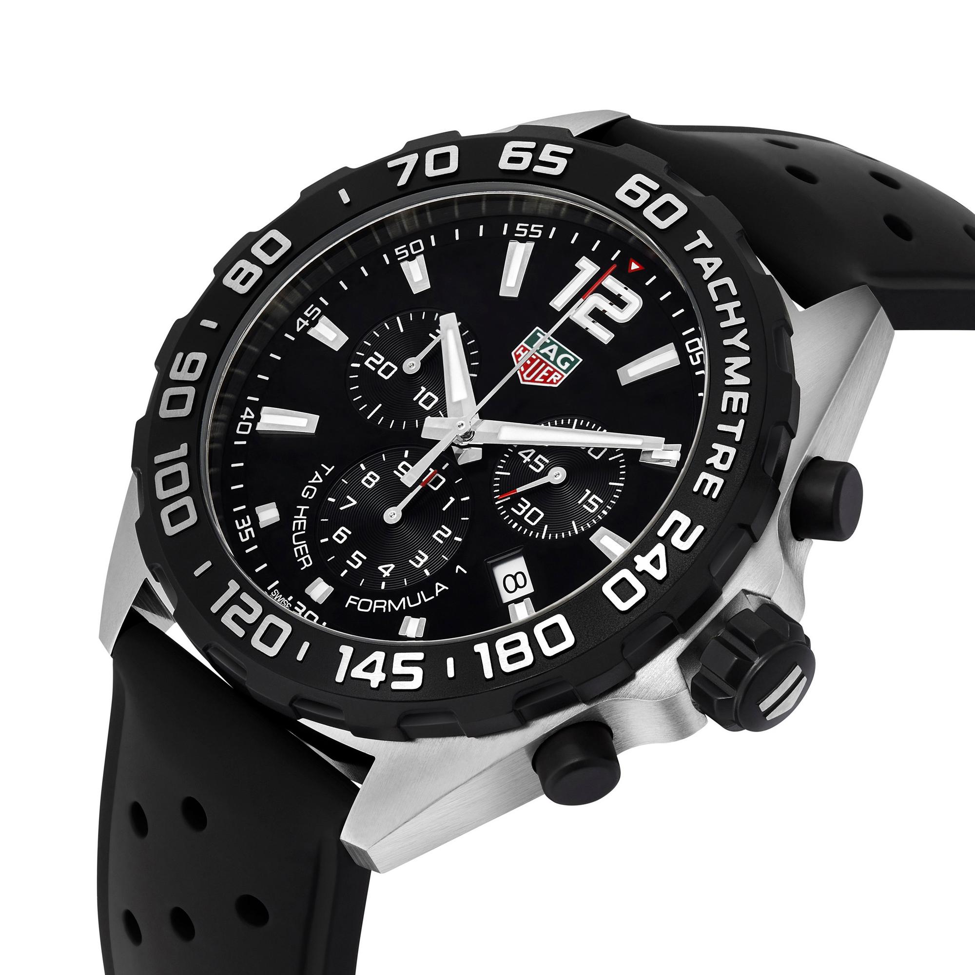Tag Heuer Formula 1 Quartz Chronograph 43mm Mens Watch Stainless Steel Case With Black Rubber Strap Black Dial 1