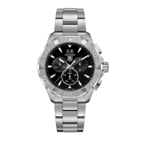 Tag Heuer Aquaracer Quartz Chronograph Black Dial Silver Steel Strap Watch For Men CAY1110 BA0927