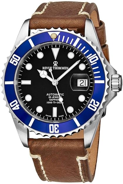 Revue Thommen 17571.2535 Diver Black Dial Automatic Watch with Brown Leather Strap – 42mm Swiss Timepiece