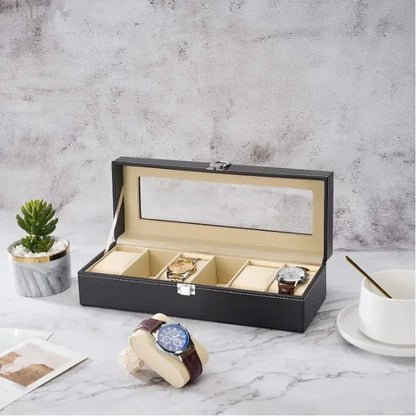 PU Leather Watch Box - Glass Top Display Organizer