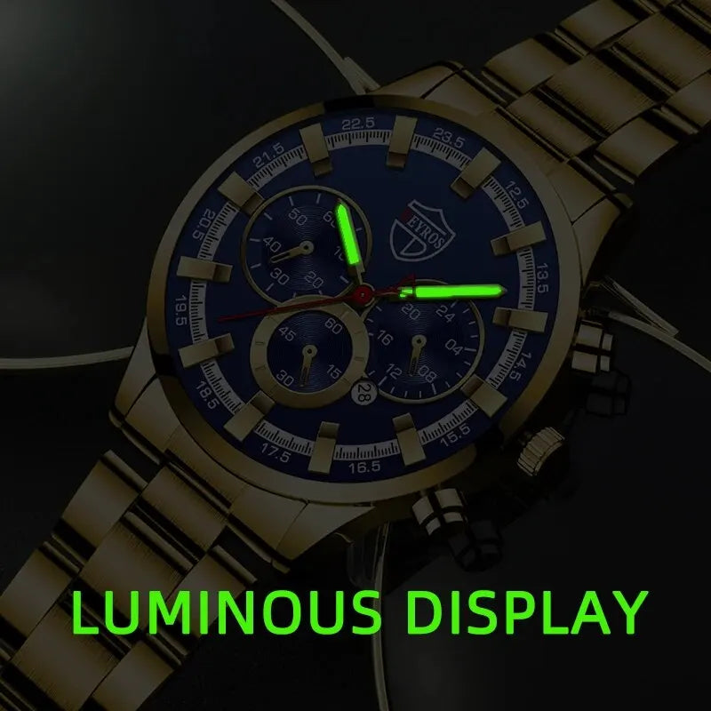 Men's Fashion Quartz Watch: Stainless Steel, Luminous, Calendar