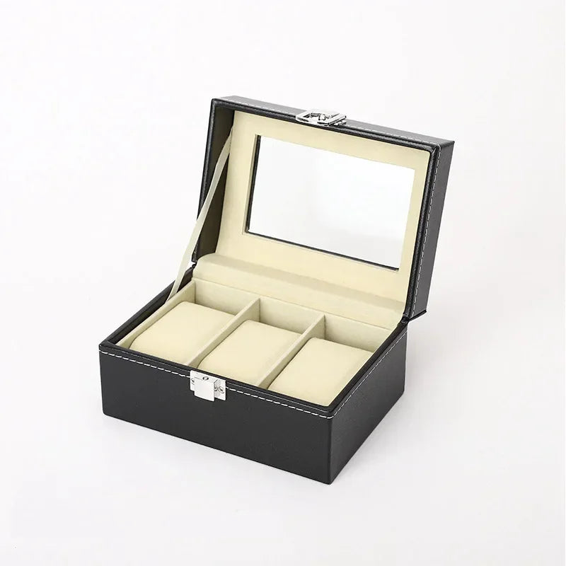 PU Leather Watch Box - Glass Top Display Organizer