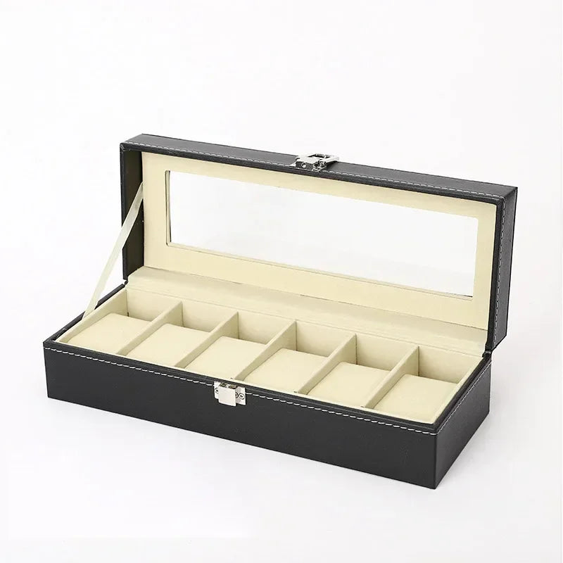 PU Leather Watch Box - Glass Top Display Organizer