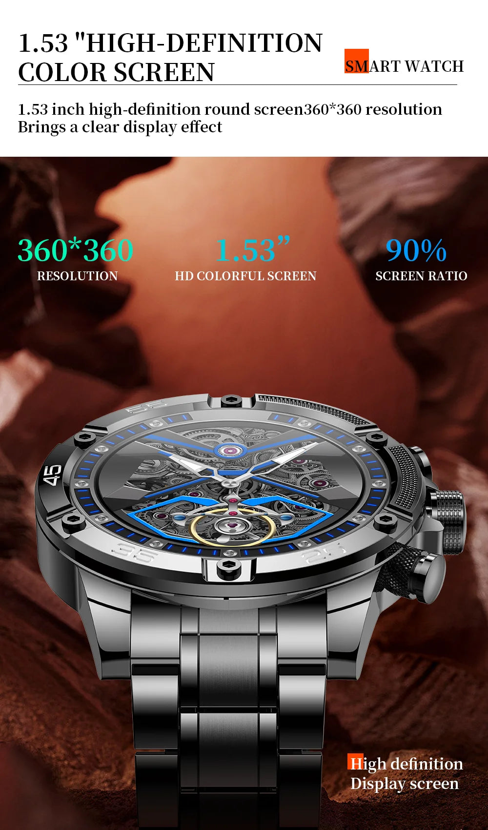 Bluetooth Heart Rate & Oxygen Men's Smartwatch